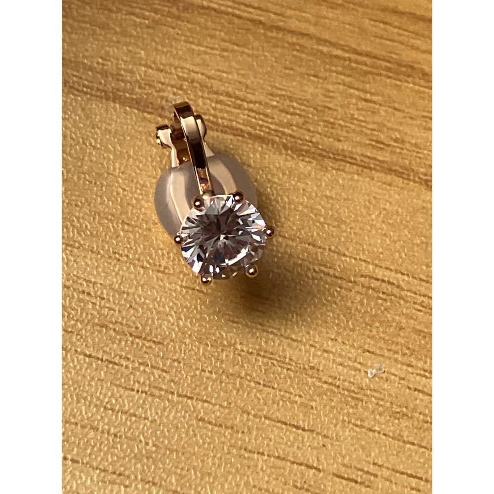 Rose Gold Tone Round Cubic Zirconia Solitaire Clip On Earrings Clear Stone 8mm - Picture 2 of 4